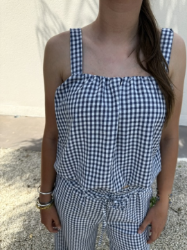 Ensemble vichy marine – Top et pantalon léger femme | Sud Access