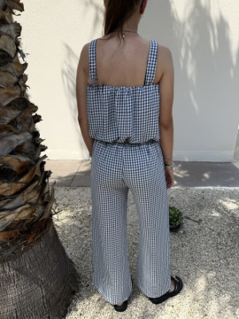 Ensemble vichy marine – Top et pantalon léger femme | Sud Access