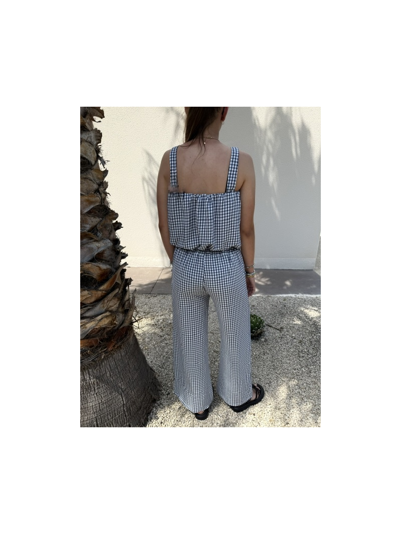 Ensemble vichy marine – Top et pantalon léger femme | Sud Access