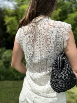 Blouse dentelle écrue style chinois – Blouse cintrée femme Sud Access