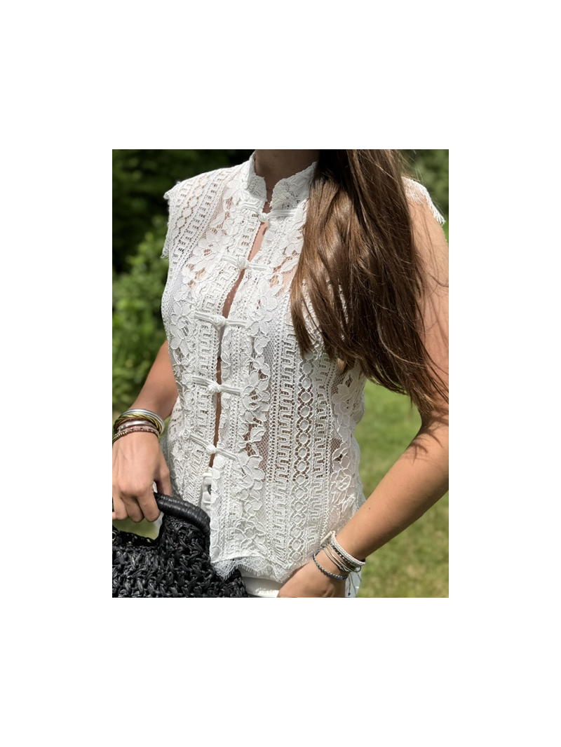 Blouse dentelle écrue style chinois – Blouse cintrée femme Sud Access