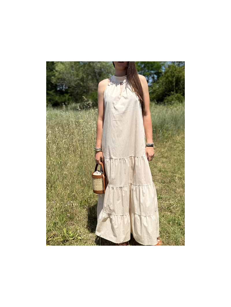 Robe longue popeline beige – Robe femme emmanchure américaine Robe longue popeline beige – Robe femme emmanchure américaine