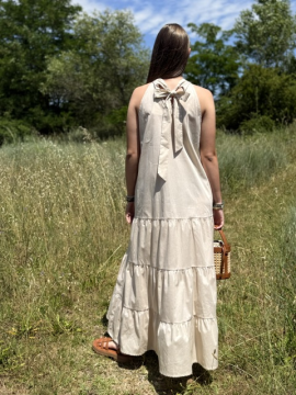 Robe longue popeline beige – Robe femme emmanchure américaine Robe longue popeline beige – Robe femme emmanchure américaine