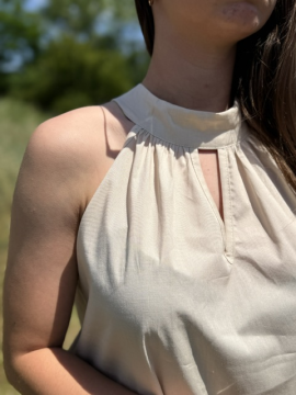Robe longue popeline beige – Robe femme emmanchure américaine Robe longue popeline beige – Robe femme emmanchure américaine