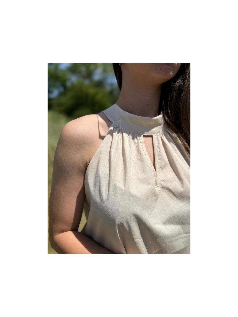 Robe longue popeline beige – Robe femme emmanchure américaine Robe longue popeline beige – Robe femme emmanchure américaine
