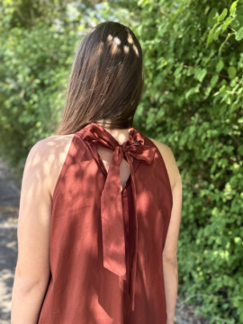 Robe longue popeline terracotta – Robe femme emmanchure américaine