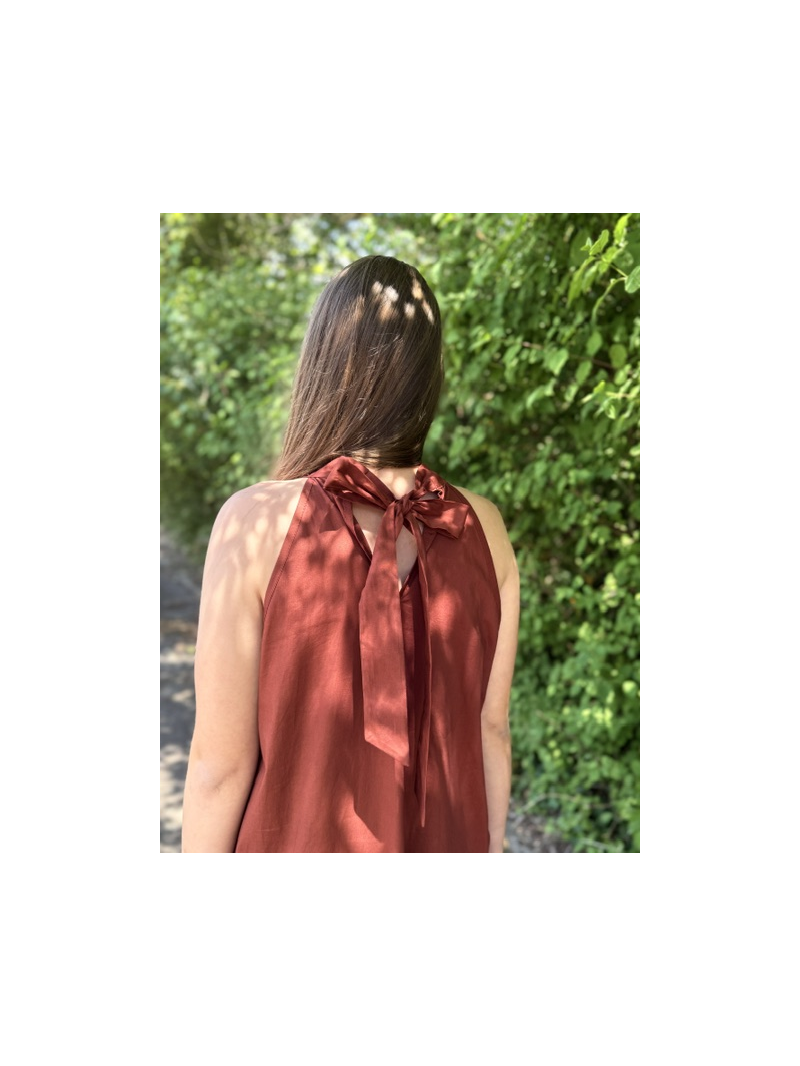 Robe longue popeline terracotta – Robe femme emmanchure américaine