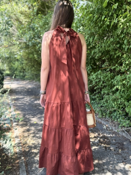 Robe longue popeline terracotta – Robe femme emmanchure américaine