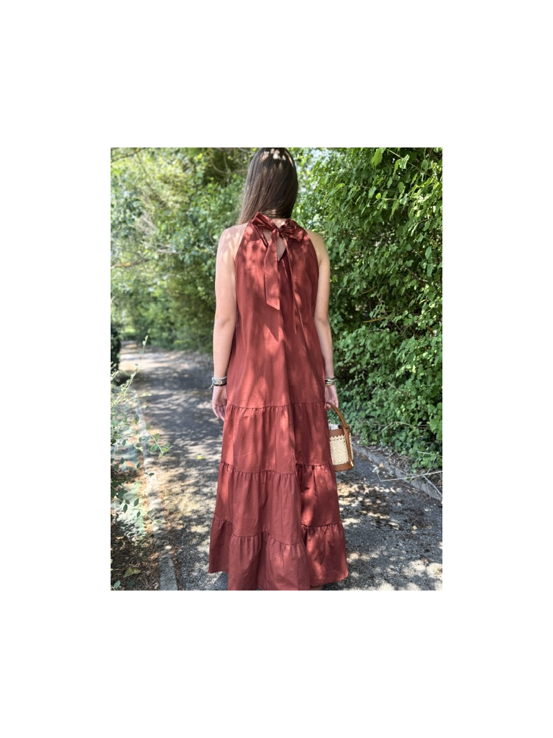 Robe longue popeline terracotta – Robe femme emmanchure américaine