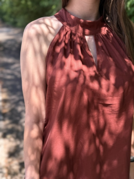 Robe longue popeline terracotta – Robe femme emmanchure américaine