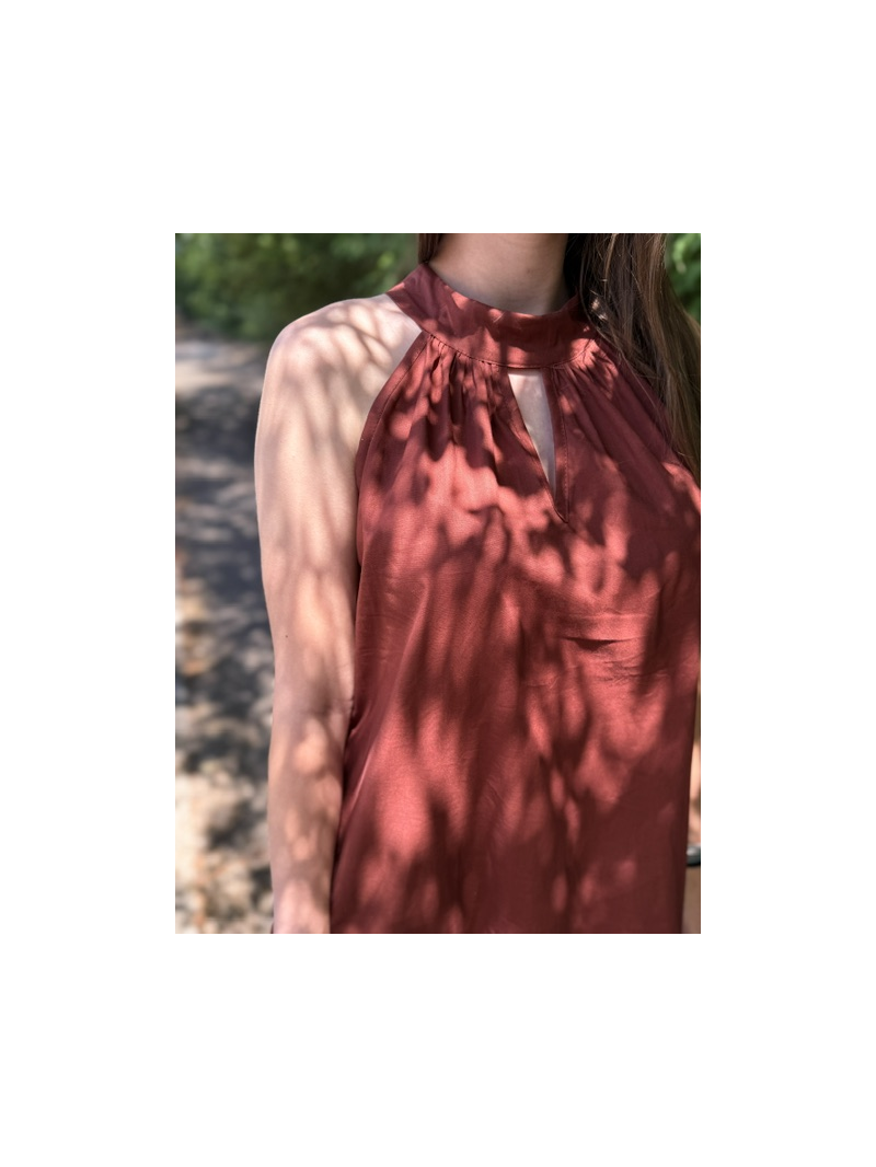 Robe longue popeline terracotta – Robe femme emmanchure américaine