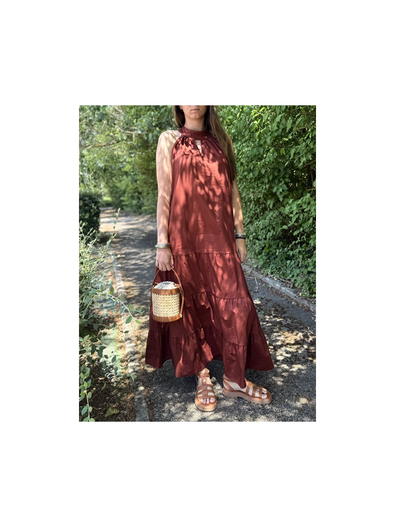 Robe longue popeline terracotta – Robe femme emmanchure américaine