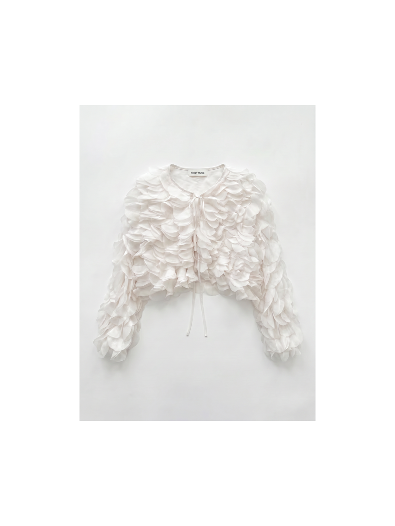 Veste Pétale boléro écru femme | Veste à volants élégante | Sud Access Veste Pétale boléro écru femme | Veste à volants élégante | Sud Access