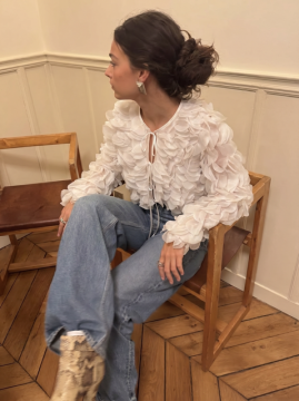 Veste Pétale boléro écru femme | Veste à volants élégante | Sud Access