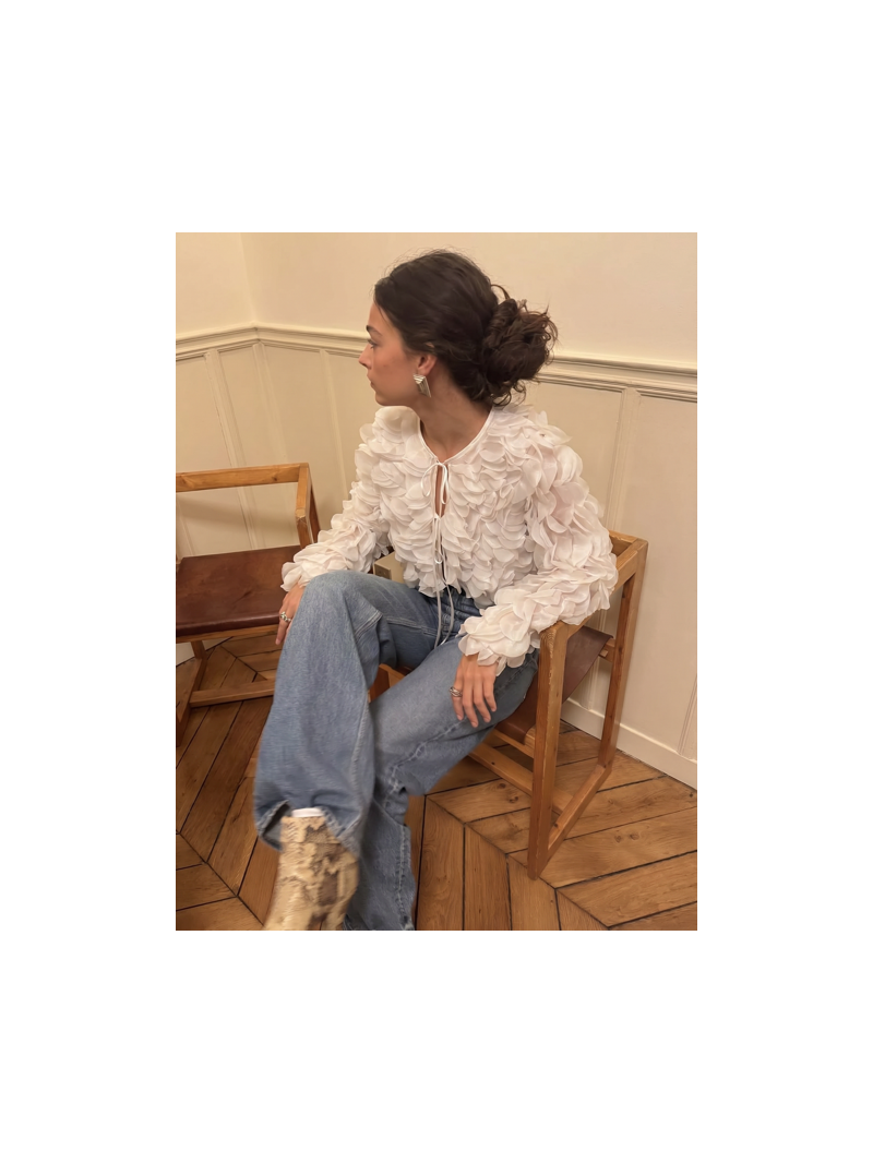Veste Pétale boléro écru femme | Veste à volants élégante | Sud Access Veste Pétale boléro écru femme | Veste à volants élégante | Sud Access