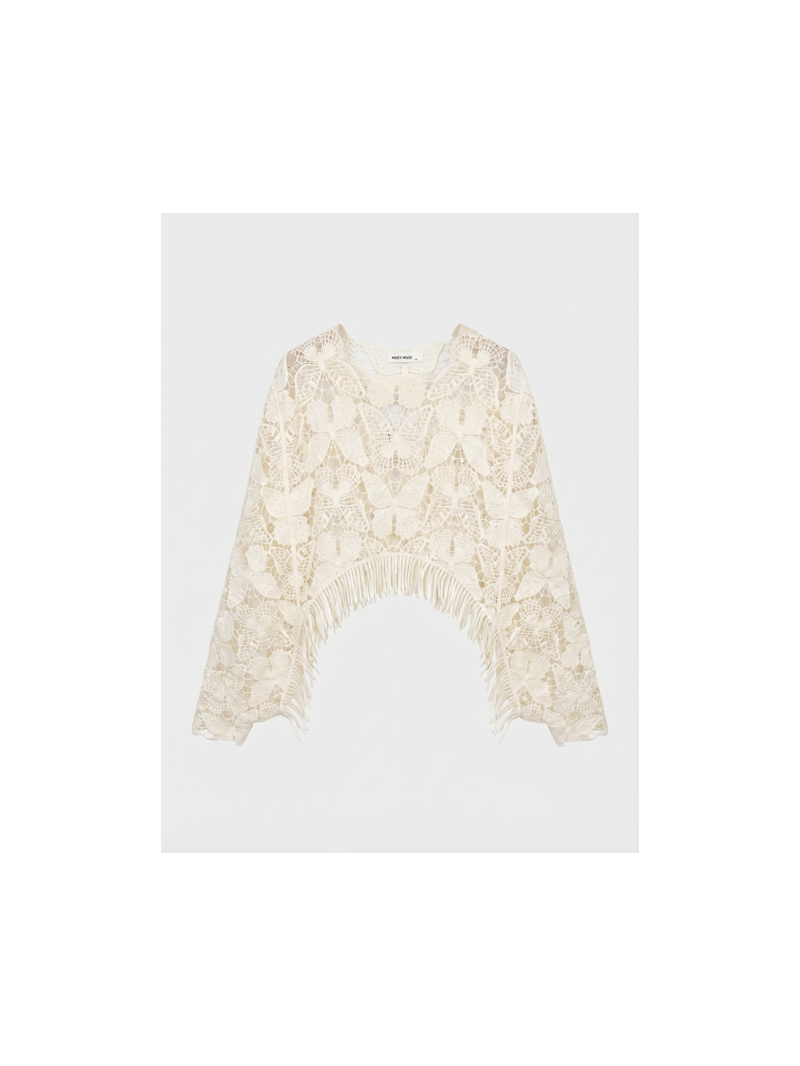 Top Papillon écru en dentelle femme | Top bohème chic | Sud Access Top Papillon écru en dentelle femme | Top bohème chic | Sud Access
