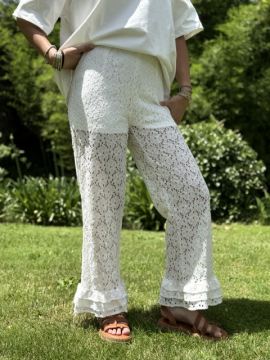 Pantalon Bali dentelle écru femme | Pantalon bohème chic | Sud Access