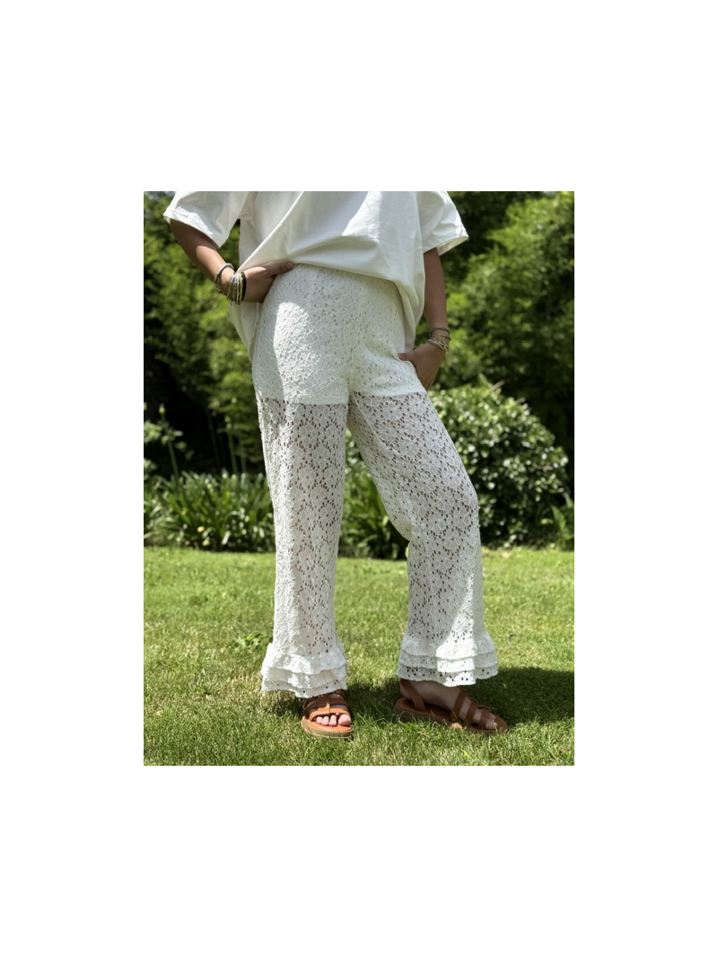 Pantalon Bali dentelle écru femme | Pantalon bohème chic | Sud Access