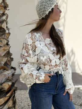 Top Papillon écru en dentelle femme | Top bohème chic | Sud Access