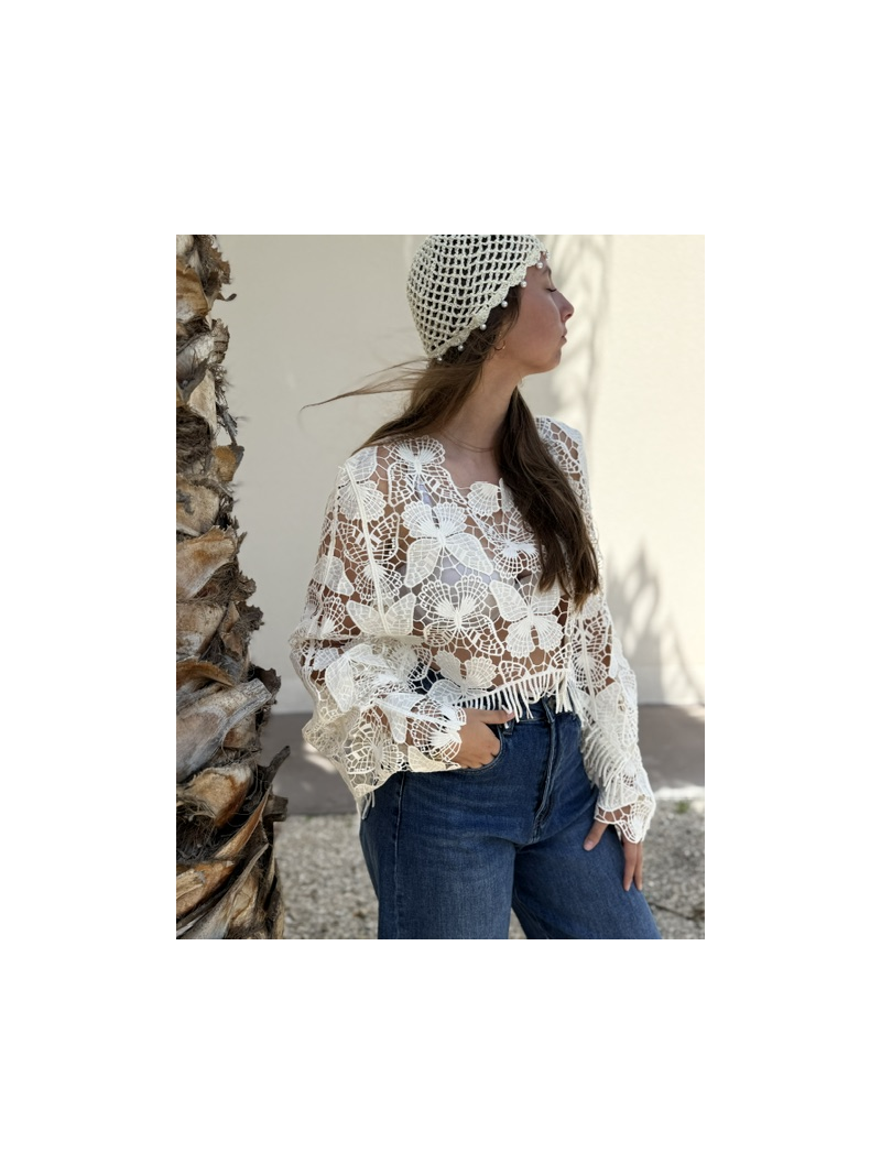 Top Papillon écru en dentelle femme | Top bohème chic | Sud Access Top Papillon écru en dentelle femme | Top bohème chic | Sud Access