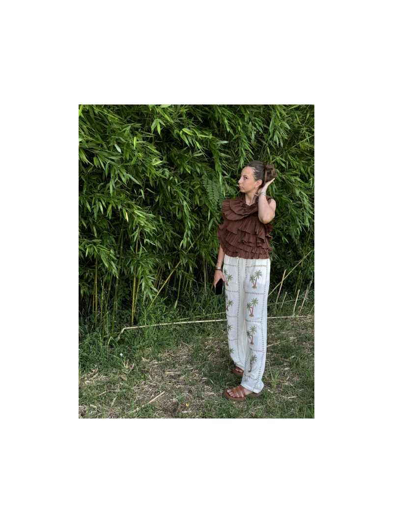 Pantalon fluide imprimé palmier femme – Coupe droite légère été | Sud Access Pantalon fluide imprimé palmier femme – Coupe droite légère été | Sud Access