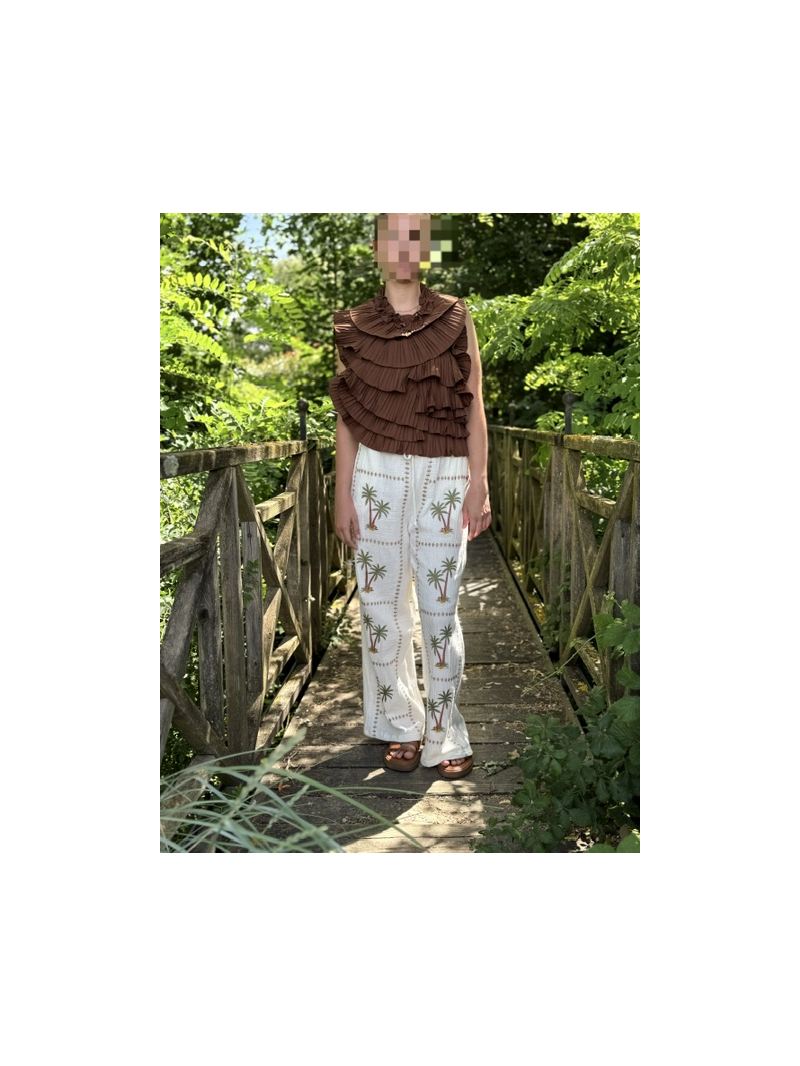 Pantalon fluide imprimé palmier femme – Coupe droite légère été | Sud Access Pantalon fluide imprimé palmier femme – Coupe droite légère été | Sud Access