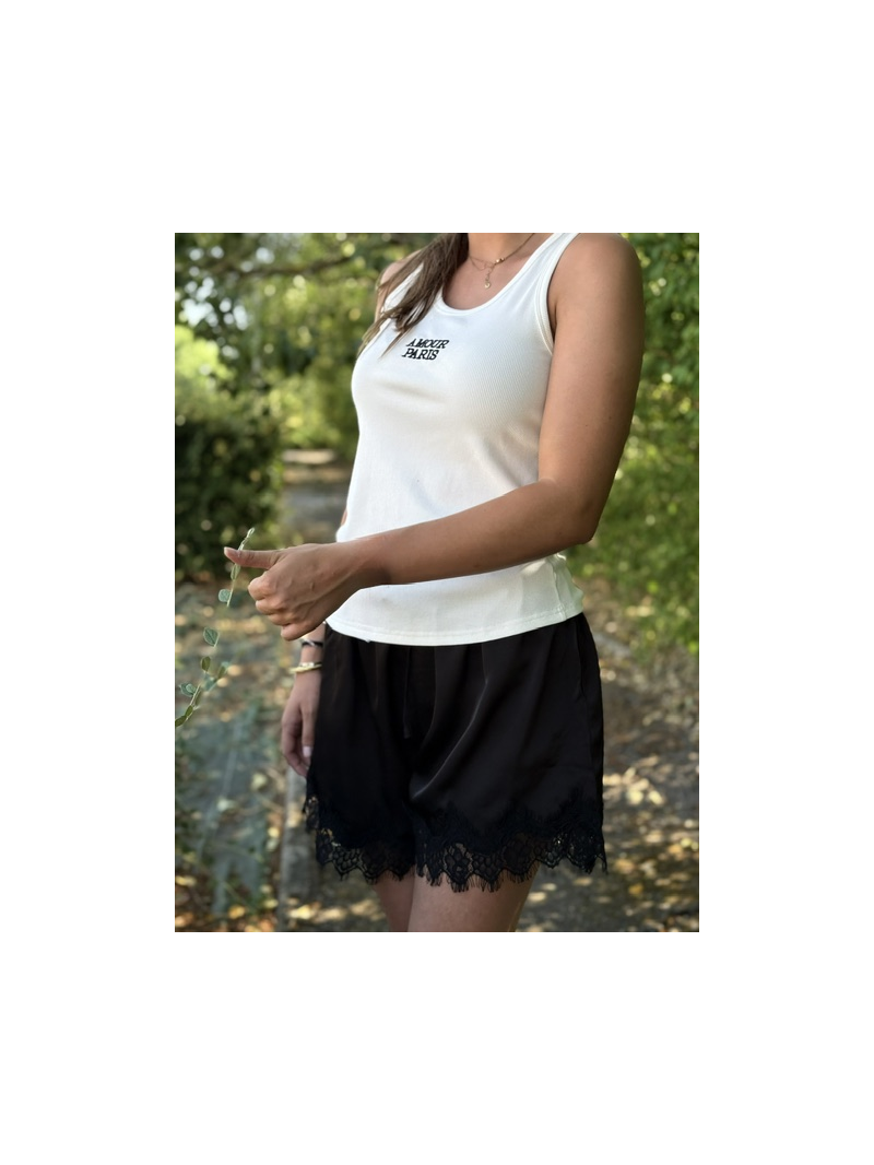 Short satin noir dentelle femme – Short fluide chic et élégant
