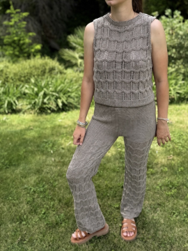 Ensemble Isla en maille coton tan – Top & pantalon ajourés | Sud Access