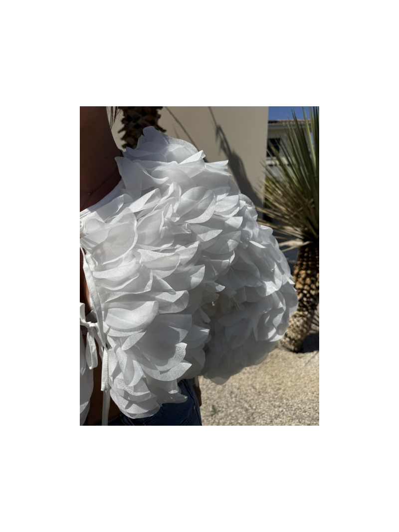 Veste Pétale boléro écru femme | Veste à volants élégante | Sud Access Veste Pétale boléro écru femme | Veste à volants élégante | Sud Access