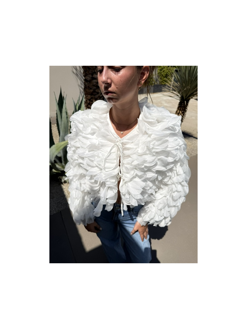 Veste Pétale boléro écru femme | Veste à volants élégante | Sud Access Veste Pétale boléro écru femme | Veste à volants élégante | Sud Access
