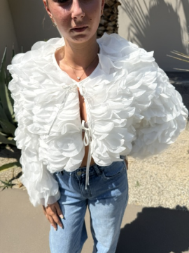 Veste Pétale boléro écru femme | Veste à volants élégante | Sud Access Veste Pétale boléro écru femme | Veste à volants élégante | Sud Access