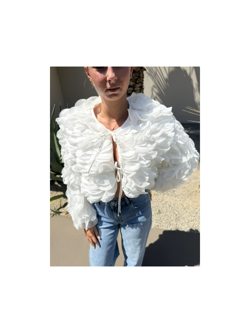 Veste Pétale boléro écru femme | Veste à volants élégante | Sud Access Veste Pétale boléro écru femme | Veste à volants élégante | Sud Access