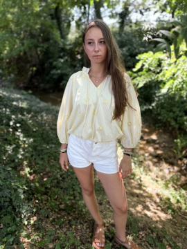 Blouse jaune rayée et brodée femme | Style bohème chic | Sud Access