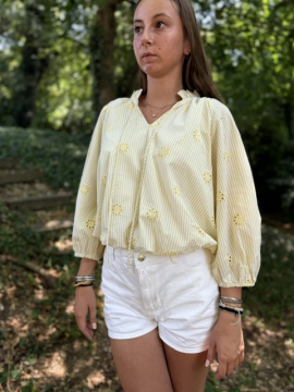 Blouse jaune rayée et brodée femme | Style bohème chic | Sud Access