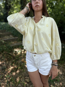 Blouse jaune rayée et brodée femme | Style bohème chic | Sud Access