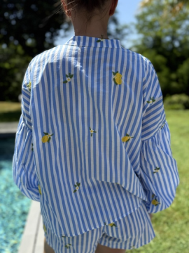 Ensemble Rayé Bleu Brodé Citrons Femme | Sud Access Montélimar Ensemble Rayé Bleu Brodé Citrons Femme | Sud Access Montélimar