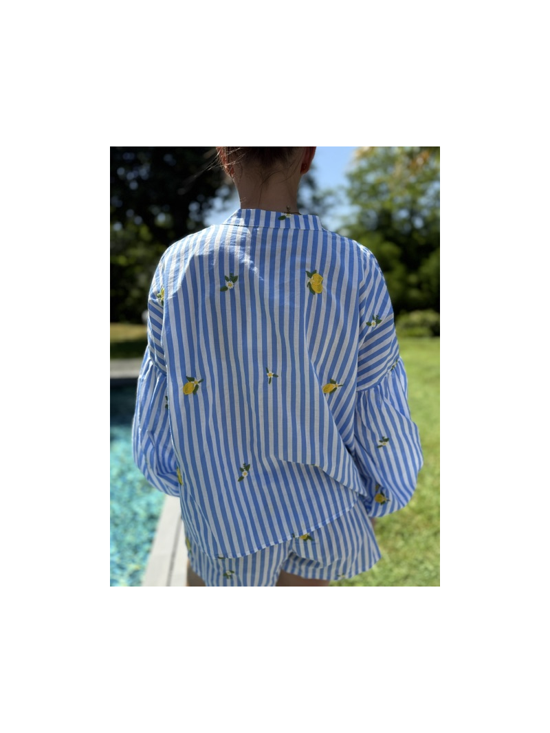 Ensemble Rayé Bleu Brodé Citrons Femme | Sud Access Montélimar Ensemble Rayé Bleu Brodé Citrons Femme | Sud Access Montélimar