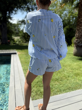 Ensemble Rayé Bleu Brodé Citrons Femme | Sud Access Montélimar Ensemble Rayé Bleu Brodé Citrons Femme | Sud Access Montélimar