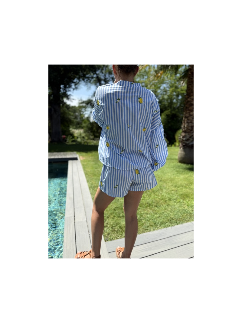 Ensemble Rayé Bleu Brodé Citrons Femme | Sud Access Montélimar Ensemble Rayé Bleu Brodé Citrons Femme | Sud Access Montélimar