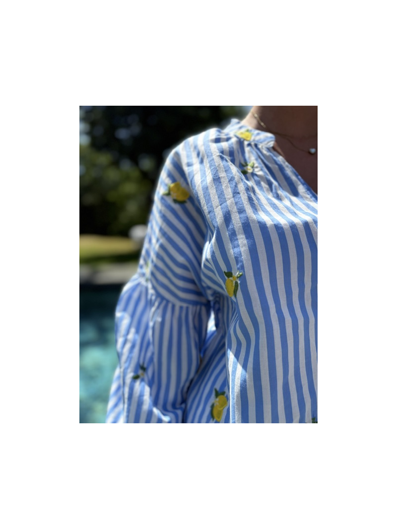 Ensemble Rayé Bleu Brodé Citrons Femme | Sud Access Montélimar Ensemble Rayé Bleu Brodé Citrons Femme | Sud Access Montélimar