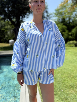 Ensemble Rayé Bleu Brodé Citrons Femme | Sud Access Montélimar Ensemble Rayé Bleu Brodé Citrons Femme | Sud Access Montélimar