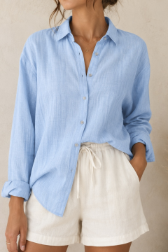 Chemise voile de coton bleu ciel fluide et légère | Sud Access