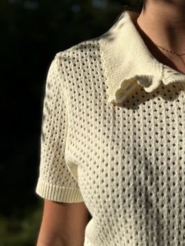 Polo Ralph écru en maille ajourée à col festonné femme