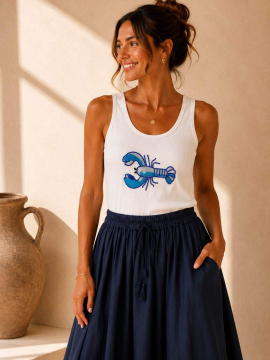 Débardeur blanc langouste en perles femme | Sud Access Concept Store