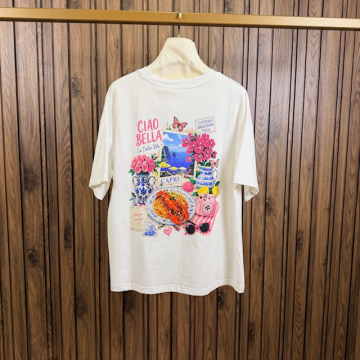 T-shirt blanc imprimé Ciao Bella femme | Sud Access Concept Store