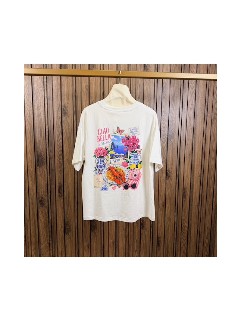 T-shirt blanc imprimé Ciao Bella femme | Sud Access Concept Store T-shirt blanc imprimé Ciao Bella femme | Sud Access Concept Store