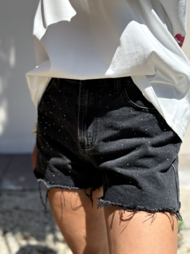 Short en jean noir à strass femme | Short denim tendance | Sud Access Concept Store