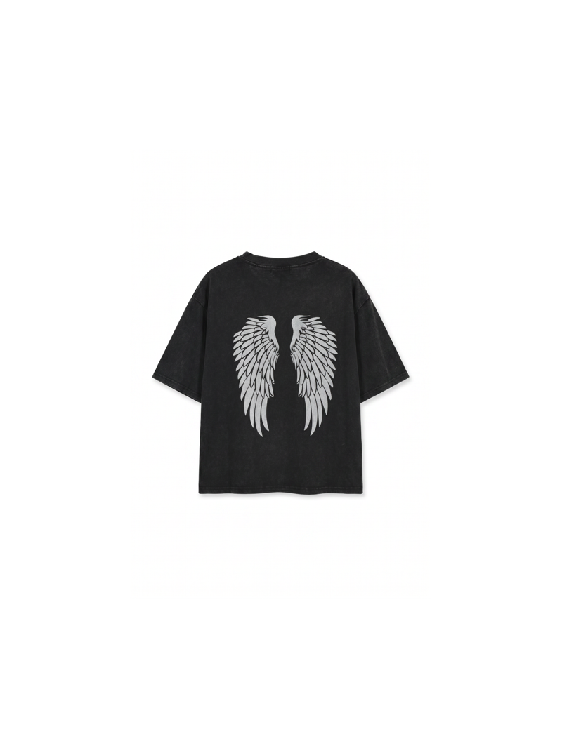 T-shirt Angel Noir Grisé Femme Ailes dans le Dos | Sud Access T-shirt Angel Noir Grisé Femme Ailes dans le Dos | Sud Access
