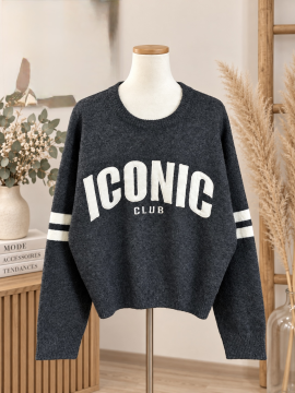 Pull Iconic Gris Femme Tout Doux Inscriptions Blanches | Sud Access