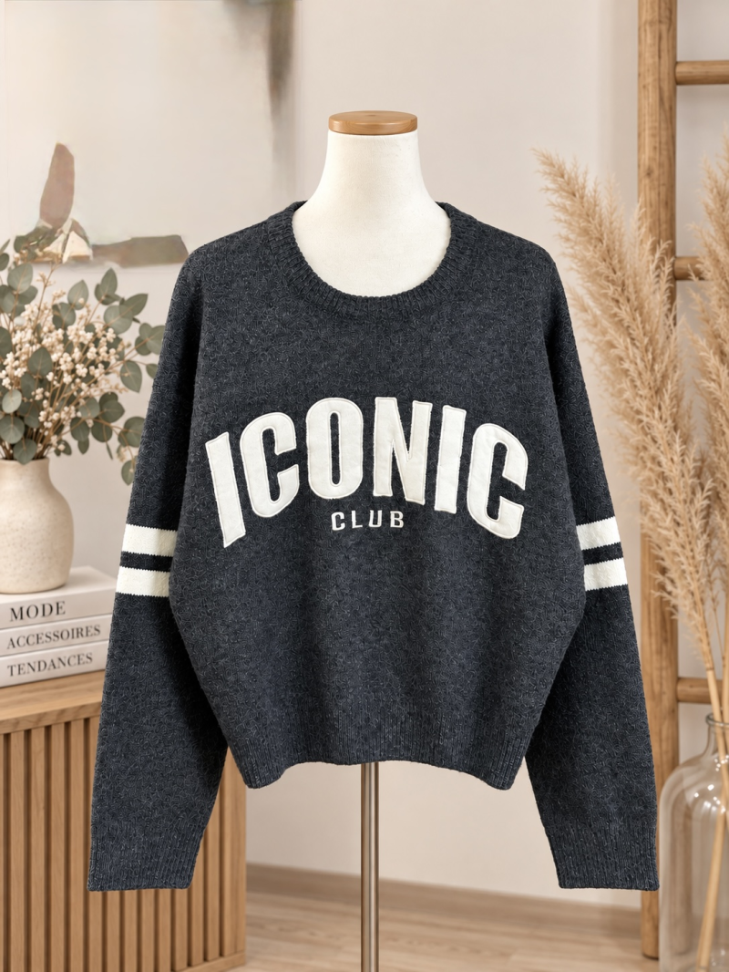 Pull Iconic Gris Femme Tout Doux Inscriptions Blanches | Sud Access Pull Iconic Gris Femme Tout Doux Inscriptions Blanches | Sud Access
